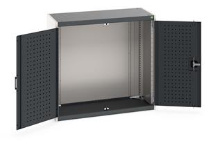 cubio cupboard with perfo doors. WxDxH: 1050x525x1000mm. RAL 7035/5010 or selected Bott Cubio Empty Heavy Duty Tool Cupboard Housing